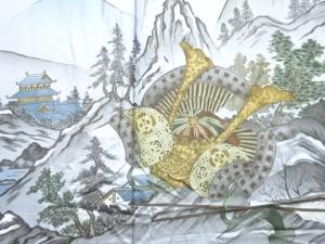 アンティーク　兜模様肩裏本場泥大島紬100亀甲男物羽織